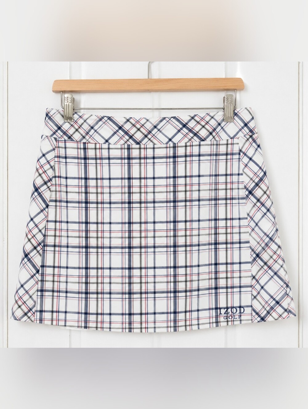 Izod White Plaid Mini Skirt with Blue and Pink Accents